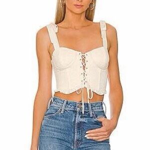 MAJORELLE Cream Lace-Up Crop Top